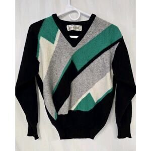 Lyle & Scott Mens 100% Pure Lambs Wool Navy Blue & Green 44/112 Scotland Medium